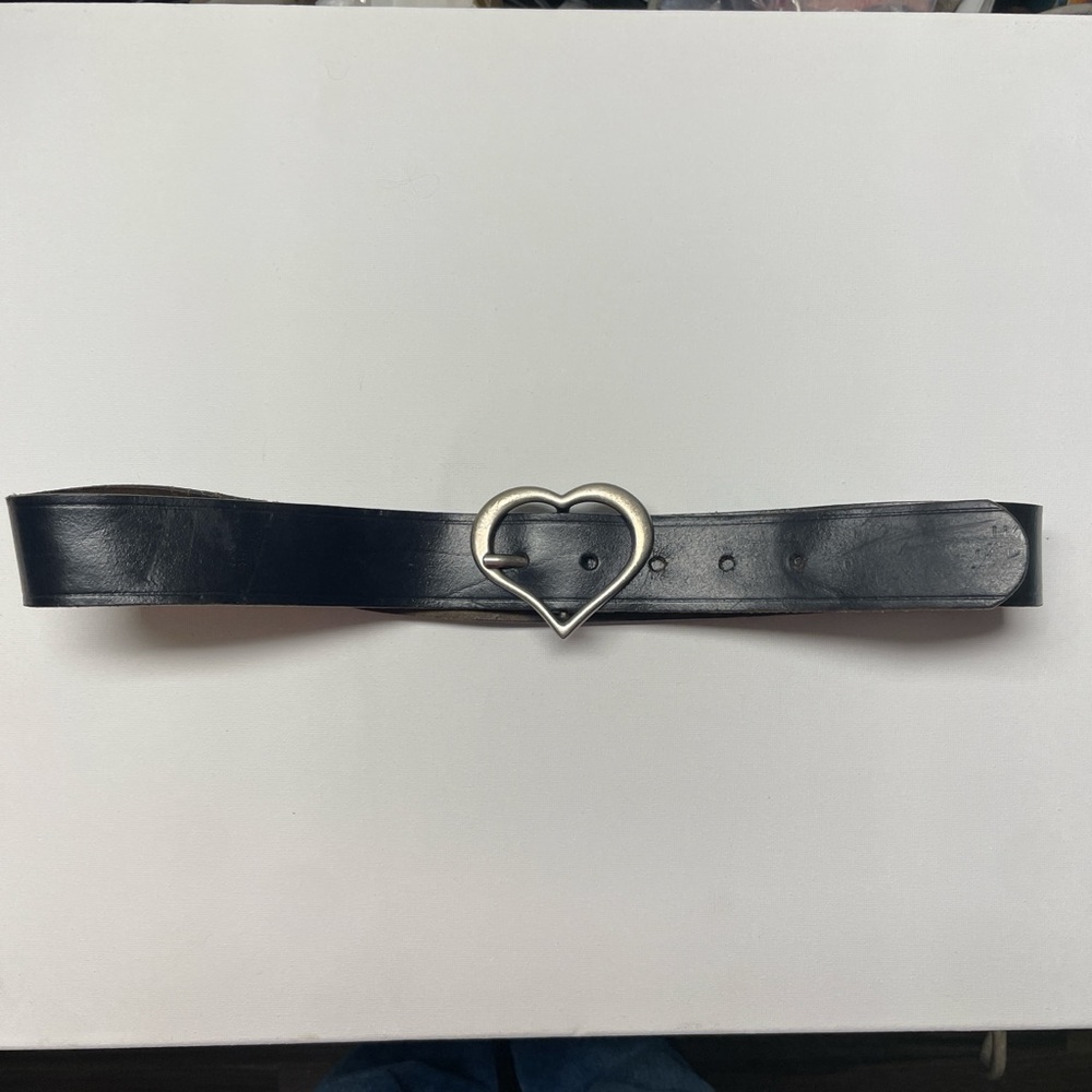 Vintage Black Leather Heart Buckle Belt